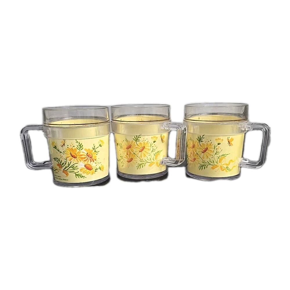 Lot of 3 Vintage 1984 St. Tropez Pipka‎ Daisy Yellow Ribbon Drinking Mugs Cups